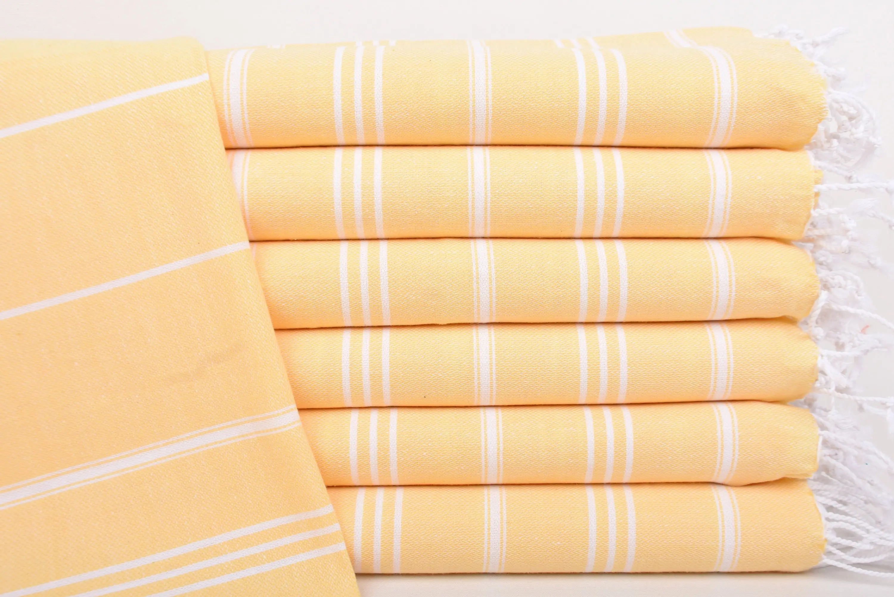 Wedding Favors Organic Cotton Dark Yellow Striped Tea Towel, 40x24 Inches - 1