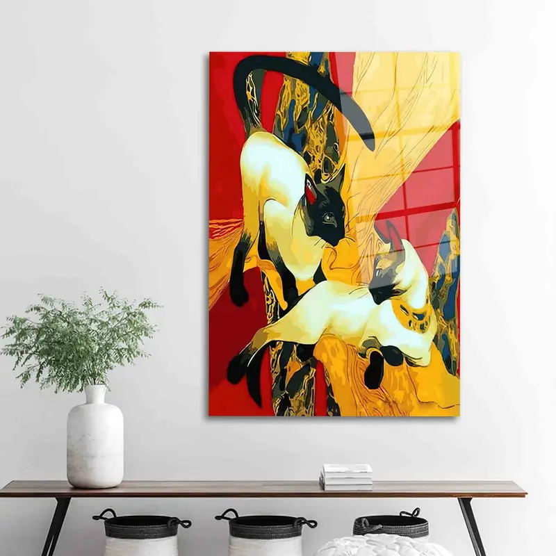 エレガントなプリントガラス: グスタフ・クリムトの二匹の猫のデザイン