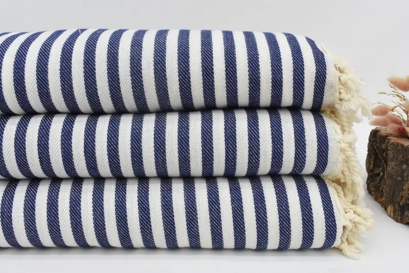 Organic Throw, Engagement Gift, Bedspread, Beach Wedding Favor, Custom Wedding Gifts, Decorative Blanket, 104x76 Cotton Striped Towel - 1