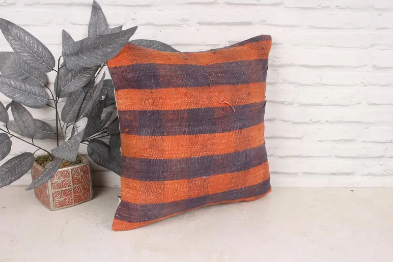 18x18 Orange Cushion, Armchair Cushion, Bolster Cushion Cover, Pillow Sham, Vintage Kilim Throw Pillow, Interior Designer Pillow, Kilim Cushion Sham - 3