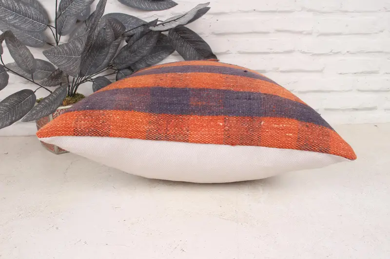 18x18 Orange Cushion, Armchair Cushion, Bolster Cushion Cover, Pillow Sham, Vintage Kilim Throw Pillow, Interior Designer Pillow, Kilim Cushion Sham - 5