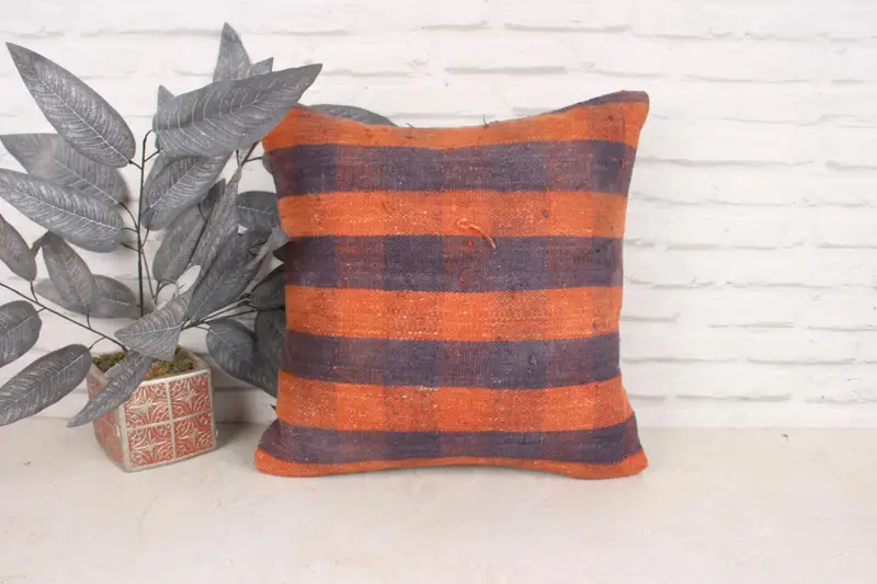 18x18 Orange Cushion, Armchair Cushion, Bolster Cushion Cover, Pillow Sham, Vintage Kilim Throw Pillow, Interior Designer Pillow, Kilim Cushion Sham - 1