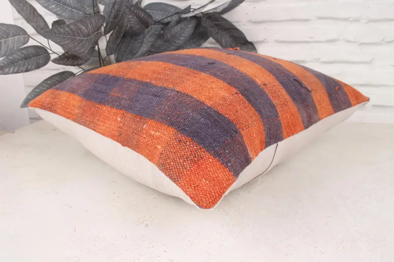 18x18 Orange Cushion, Armchair Cushion, Bolster Cushion Cover, Pillow Sham, Vintage Kilim Throw Pillow, Interior Designer Pillow, Kilim Cushion Sham - 6