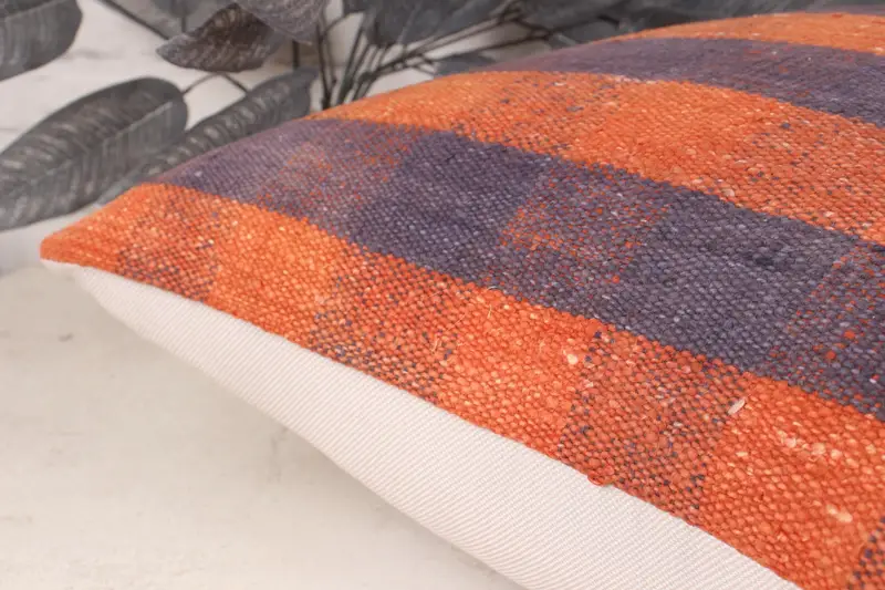 18x18 Orange Cushion, Armchair Cushion, Bolster Cushion Cover, Pillow Sham, Vintage Kilim Throw Pillow, Interior Designer Pillow, Kilim Cushion Sham - 7