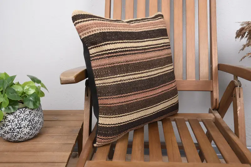 Boho Pillow Sham Cover, 18x18 Brown Pillow, Kilim Pillow, Natural Pillow Case, Gift Pillow, Cushion Cover, One Of A Kind Cushion - 2
