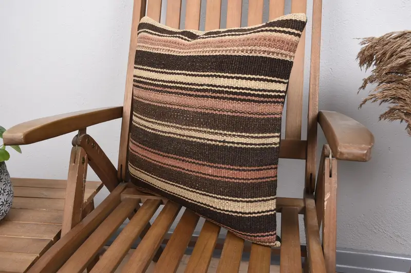 Boho Pillow Sham Cover, 18x18 Brown Pillow, Kilim Pillow, Natural Pillow Case, Gift Pillow, Cushion Cover, One Of A Kind Cushion - 3