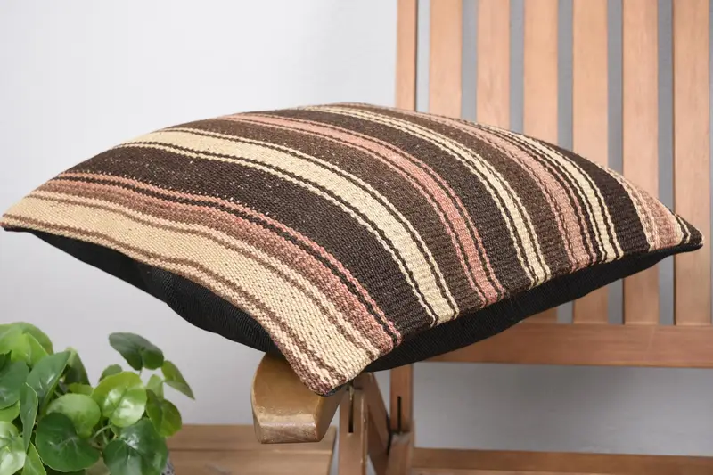 Boho Pillow Sham Cover, 18x18 Brown Pillow, Kilim Pillow, Natural Pillow Case, Gift Pillow, Cushion Cover, One Of A Kind Cushion - 6