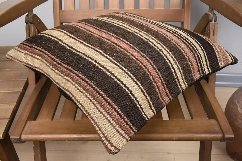 Boho Pillow Sham Cover, 18x18 Brown Pillow, Kilim Pillow, Natural Pillow Case, Gift Pillow, Cushion Cover, One Of A Kind Cushion - 4