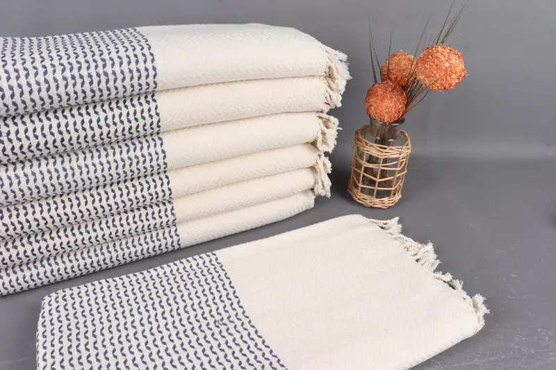 Turkish Towel Organic Cotton Navy, Diamond Pattern, 40x77 Inches