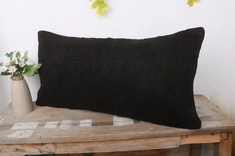 Colorful Cushion Case, Aesthetic Pillow, 12x24 Black Pillow Sham, Pillow for Couch, Cushion, Vintage Pillow, Vintage Kilim Throw Pillow - 4