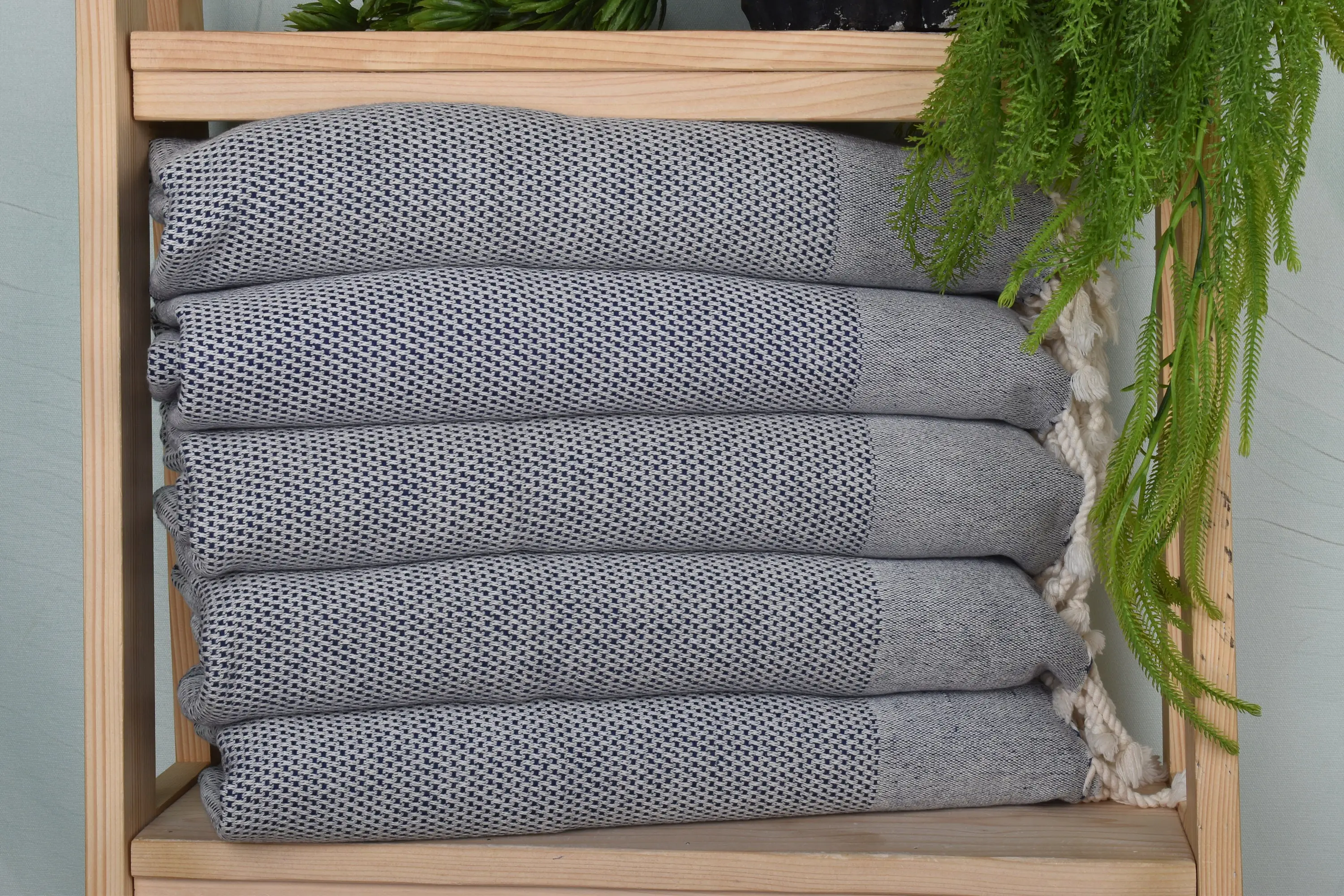 Turkish Hand Towel Navy Cotton Polka Dot, 24x44 Inches - 1