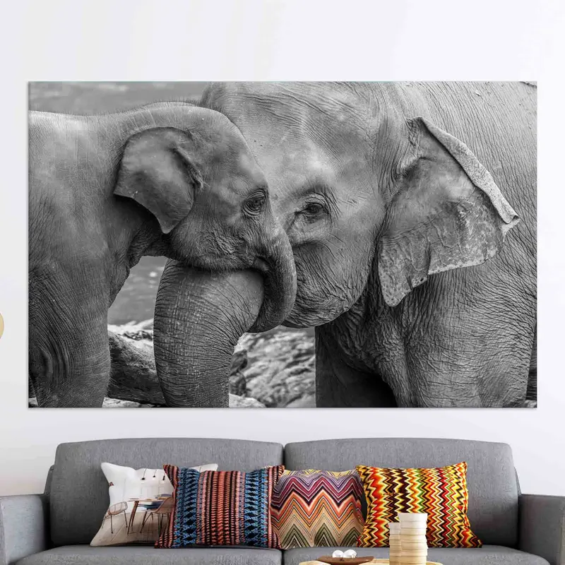 エレガントな象のキャンバス: モダンな農家の装飾、ブラック&ホワイト