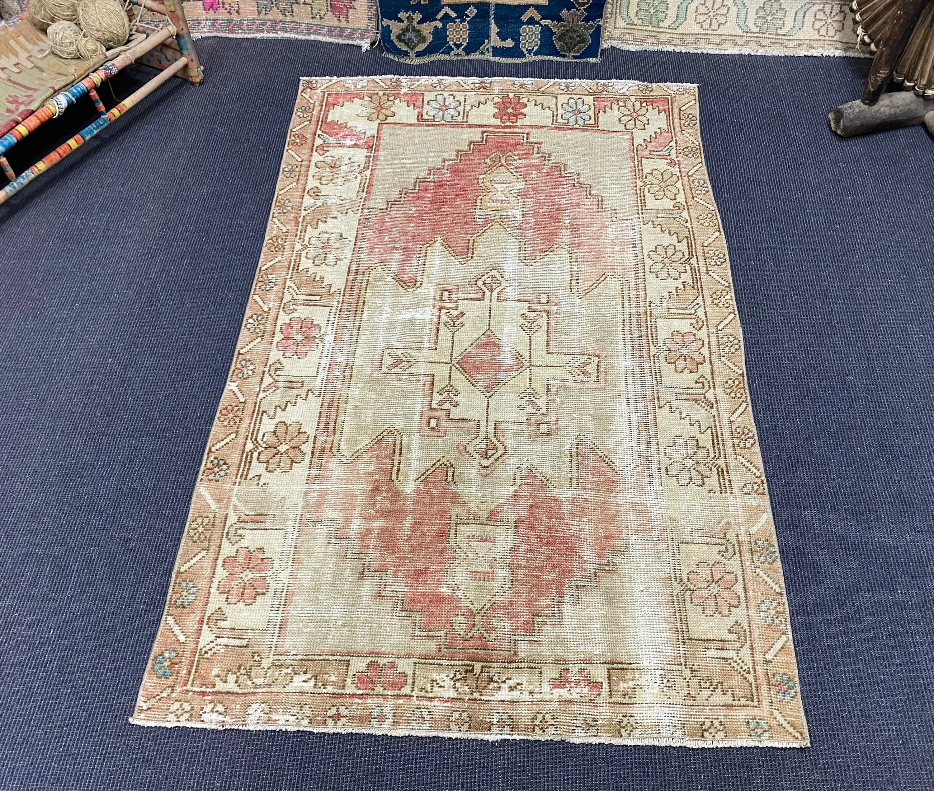 3x5 ft Teppich, kleiner türkischer Teppich, roter Blumenteppich - 1