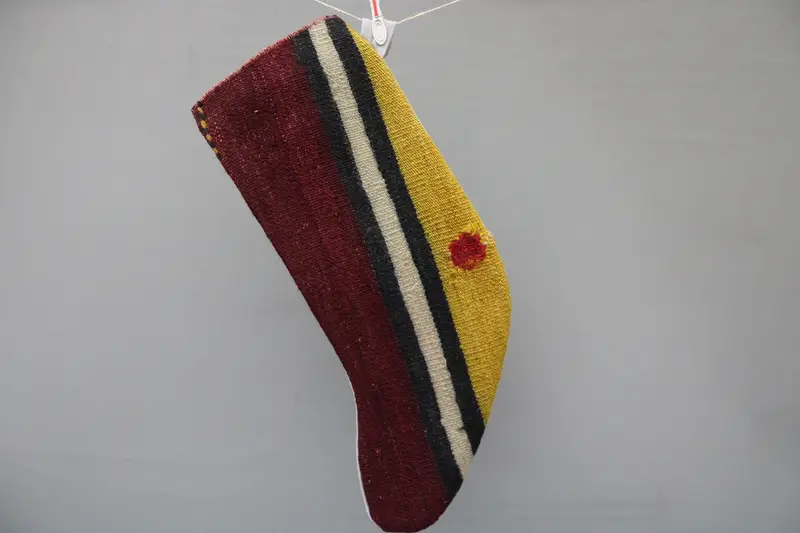 Red Christmas Stocking with Yellow Ornaments, Festive Holiday Decor