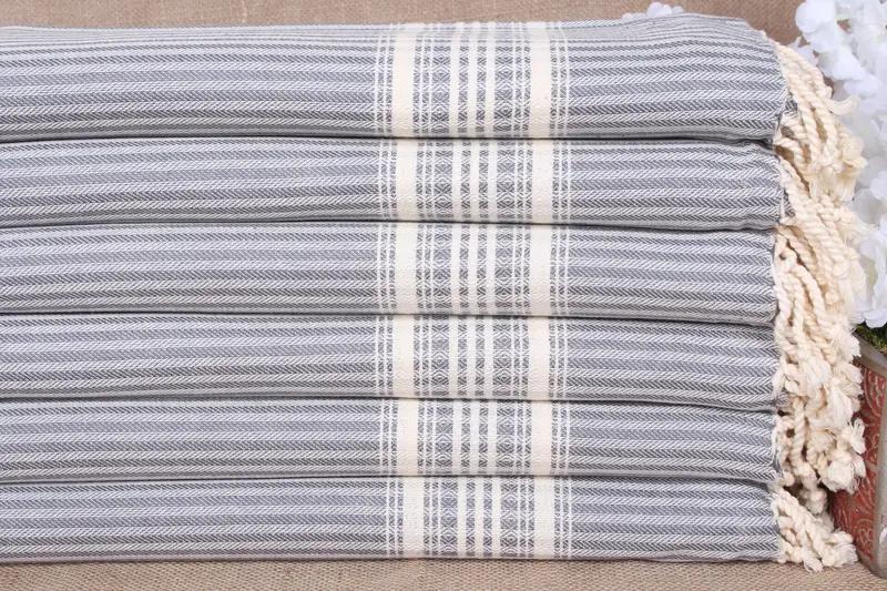 Personalized Dark Gray Striped Turkish Bath Towel, 38x67 Inches