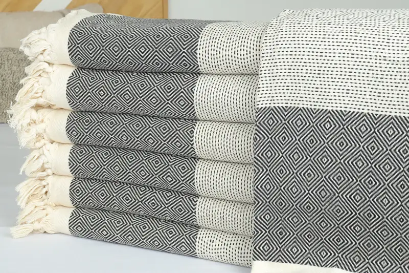 Throw Blanket, Turkish Blanket Queen, Monogram Beach Blanket, 104x80 Cotton Diamond Towel, Woven Throw Blanket, Bridesmaid Gifts, Couch Cover - 2