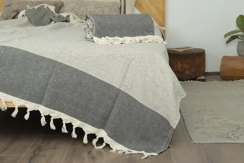 Throw Blanket, Turkish Blanket Queen, Monogram Beach Blanket, 104x80 Cotton Diamond Towel, Woven Throw Blanket, Bridesmaid Gifts, Couch Cover - 7