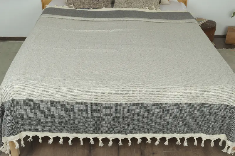 Throw Blanket, Turkish Blanket Queen, Monogram Beach Blanket, 104x80 Cotton Diamond Towel, Woven Throw Blanket, Bridesmaid Gifts, Couch Cover - 8