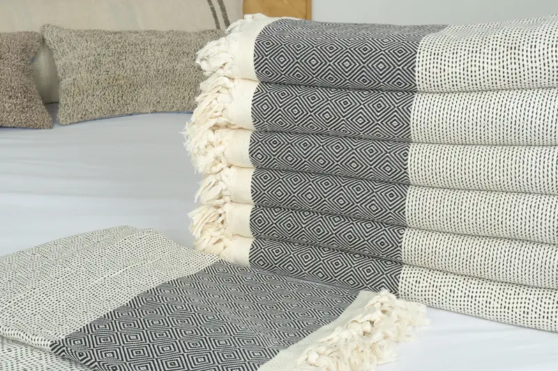 Throw Blanket, Turkish Blanket Queen, Monogram Beach Blanket, 104x80 Cotton Diamond Towel, Woven Throw Blanket, Bridesmaid Gifts, Couch Cover - 3