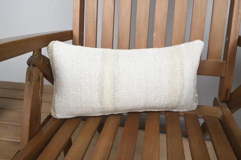 Striped Turkish Gift Pillow Cover, Beige 8x16 inch Wool Cushion Case - 1