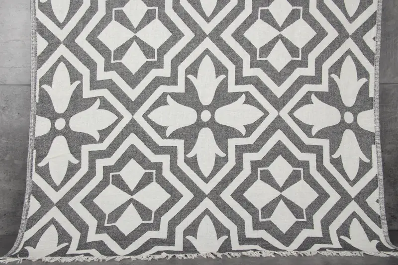 Monogram Beach Towel Black Tulip Pattern 36x67 Inches Custom