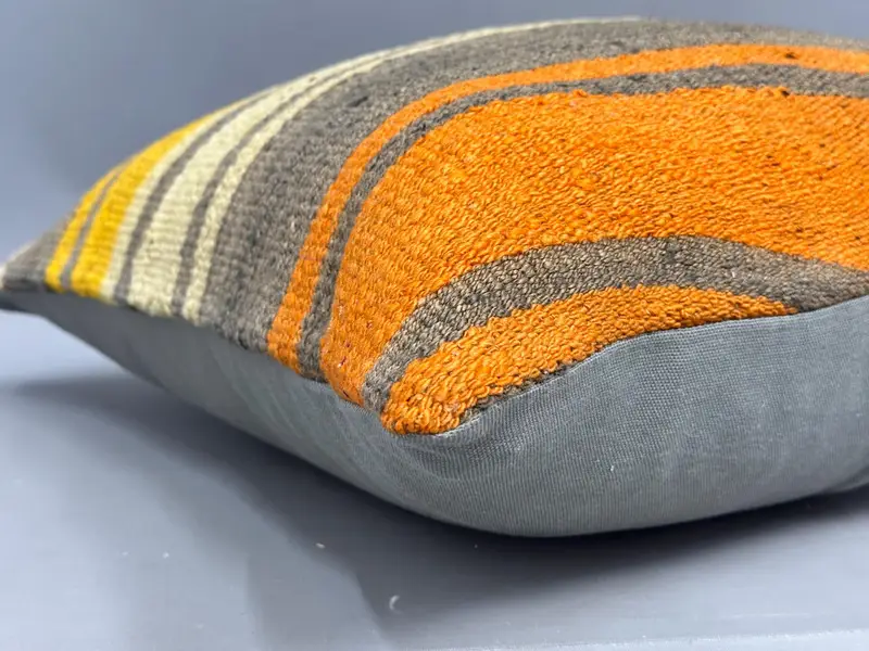 Handmade Kilim Cushion, Ethnical Kilim Rug Pillow, Turkish Corner Pillow, Pillow Sham, 20x20 Yellow Pillow Case, Kilim Pillow - 6