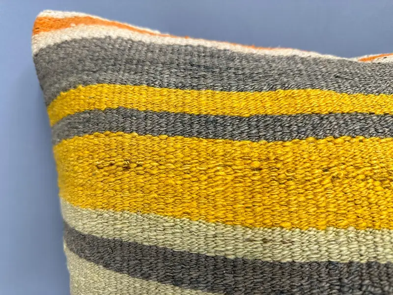Handmade Kilim Cushion, Ethnical Kilim Rug Pillow, Turkish Corner Pillow, Pillow Sham, 20x20 Yellow Pillow Case, Kilim Pillow - 5
