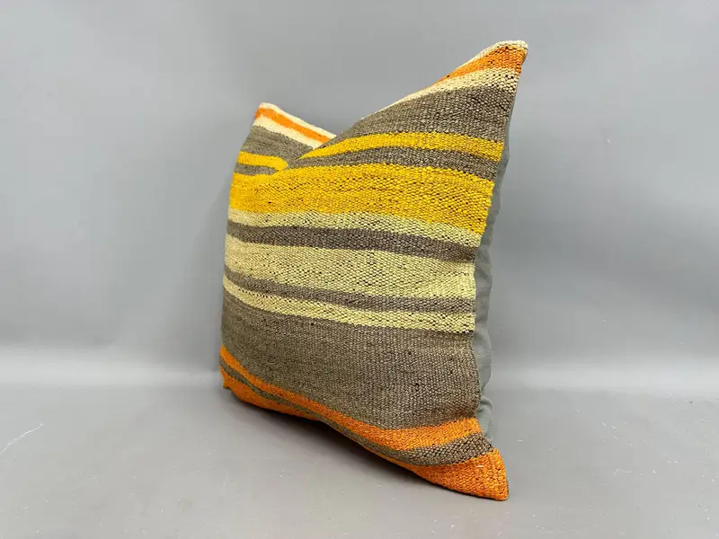 Handmade Kilim Cushion, Ethnical Kilim Rug Pillow, Turkish Corner Pillow, Pillow Sham, 20x20 Yellow Pillow Case, Kilim Pillow - 3