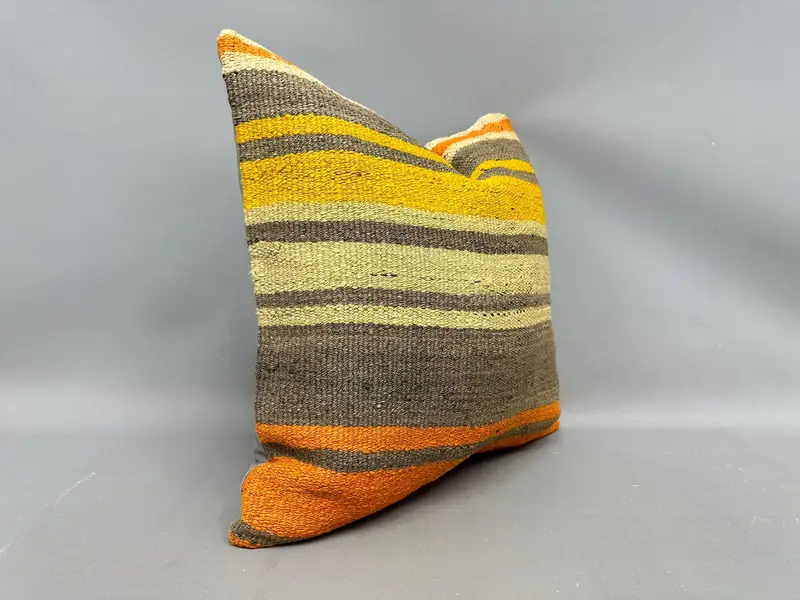 Handmade Kilim Cushion, Ethnical Kilim Rug Pillow, Turkish Corner Pillow, Pillow Sham, 20x20 Yellow Pillow Case, Kilim Pillow - 2