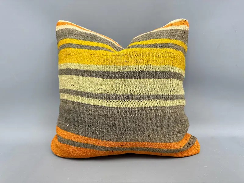 Handmade Kilim Cushion, Ethnical Kilim Rug Pillow, Turkish Corner Pillow, Pillow Sham, 20x20 Yellow Pillow Case, Kilim Pillow - 1