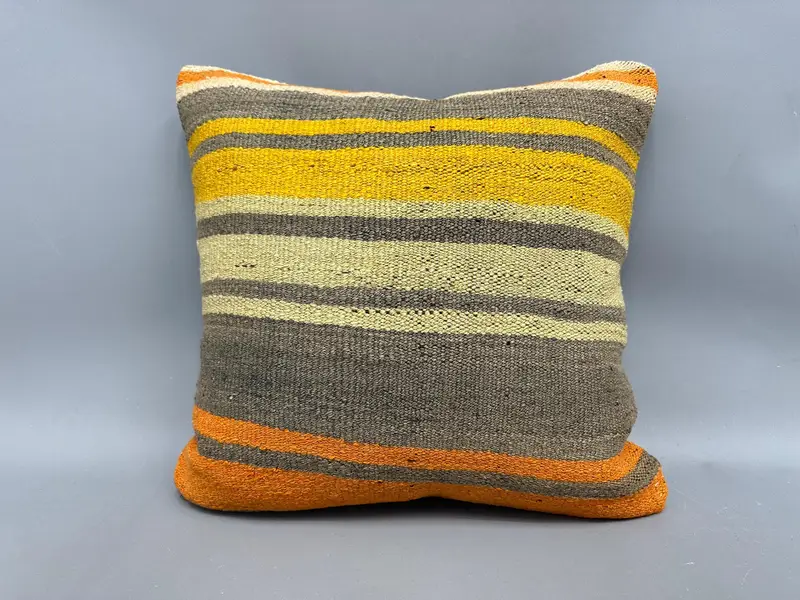 Handmade Kilim Cushion, Ethnical Kilim Rug Pillow, Turkish Corner Pillow, Pillow Sham, 20x20 Yellow Pillow Case, Kilim Pillow - 4