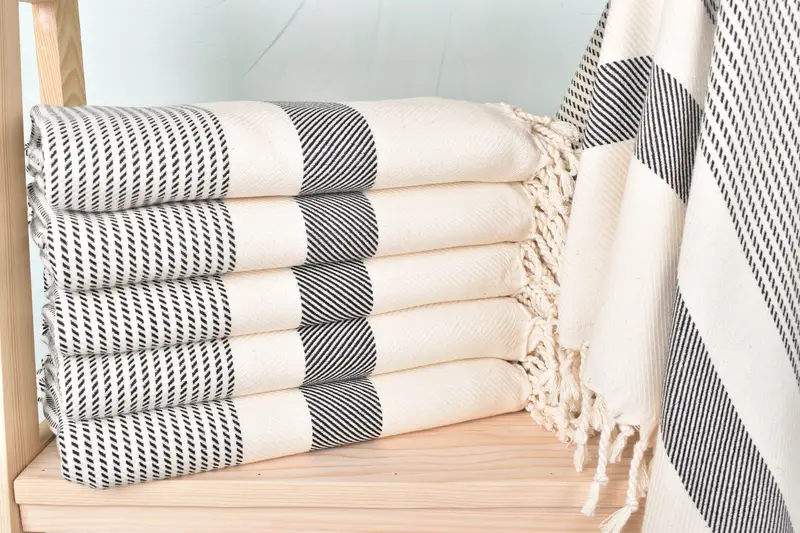 Turkish Beach Towel Black Polka Dot, Organic Cotton/Linen, 40x71 Inches