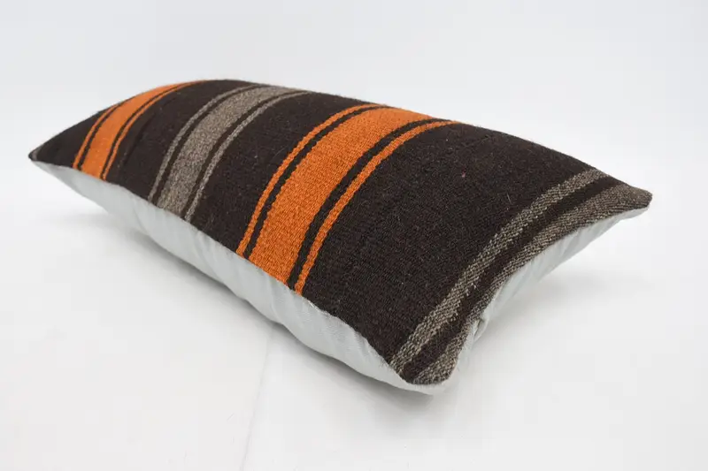 Embroidered Brown & Orange Pillow, 12x24 Inches Throw Pillow - 6
