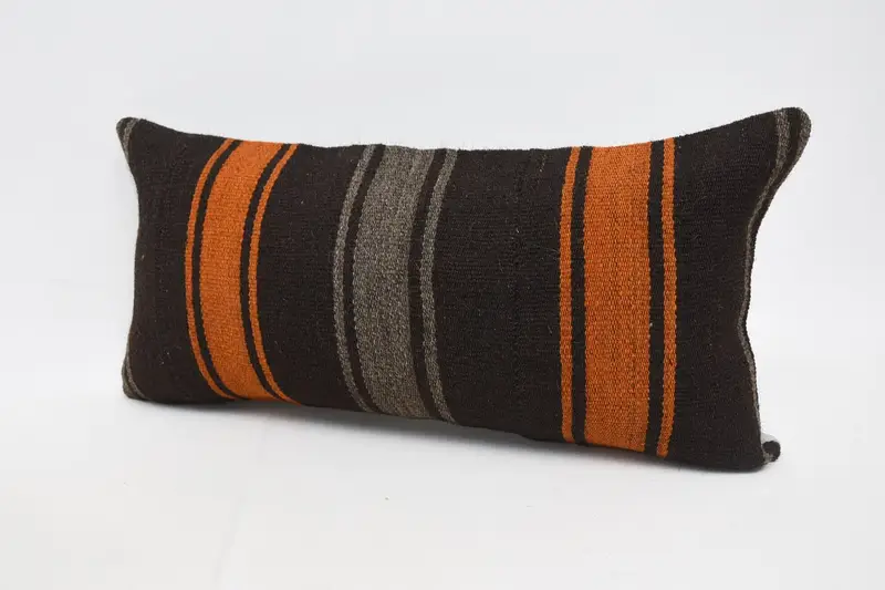 Embroidered Brown & Orange Pillow, 12x24 Inches Throw Pillow - 4