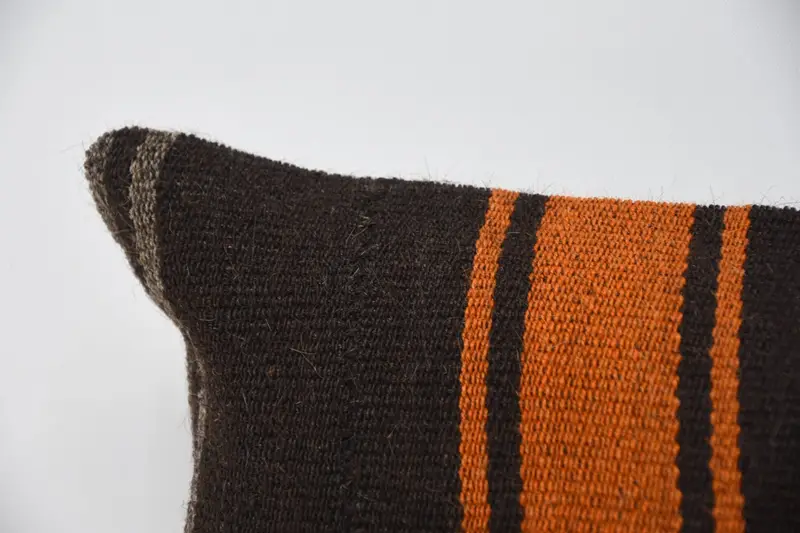 Embroidered Brown & Orange Pillow, 12x24 Inches Throw Pillow - 2