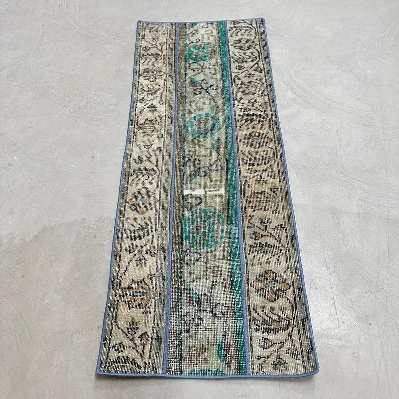 1,9x5 ft Teppich, Vintage türkischer kleiner Teppich, grüner Oushak Wollteppich - 1