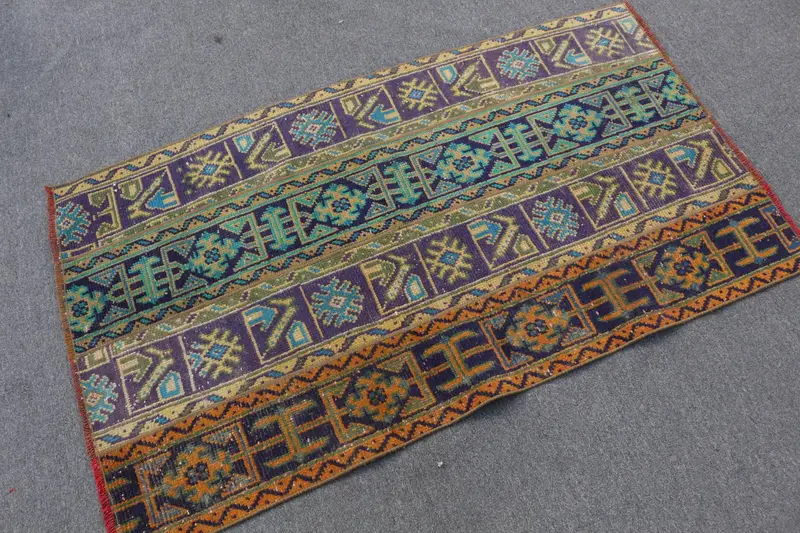 Vintage Türk Halısı, 2.9x4.9 ft Oushak Halı, Mavi Küçük Çiçekli Halı - 1
