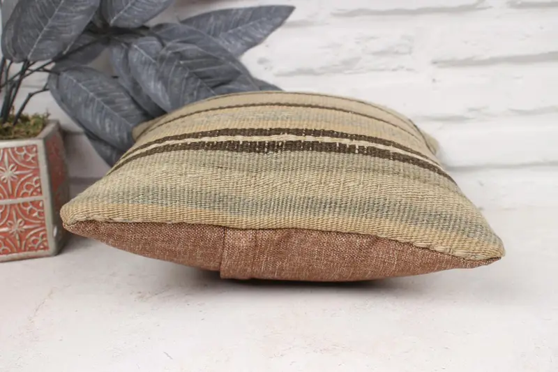 Ethnical Kilim Rug Pillow, Outdoor Bolster Pillow Case, 12x12 Beige Cushion Cover, Pillow Cover, Couch Cushion, Vintage Pillow, Pillow for Sofa - 5