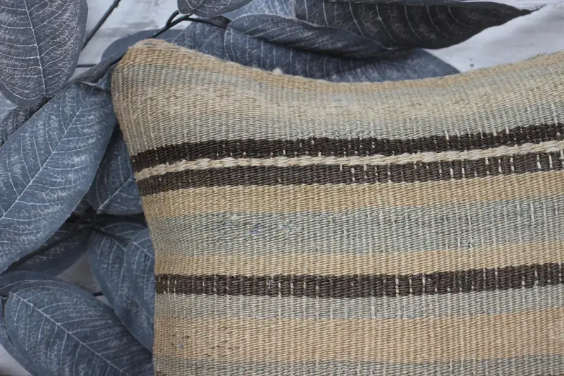 Ethnical Kilim Rug Pillow, Outdoor Bolster Pillow Case, 12x12 Beige Cushion Cover, Pillow Cover, Couch Cushion, Vintage Pillow, Pillow for Sofa - 2