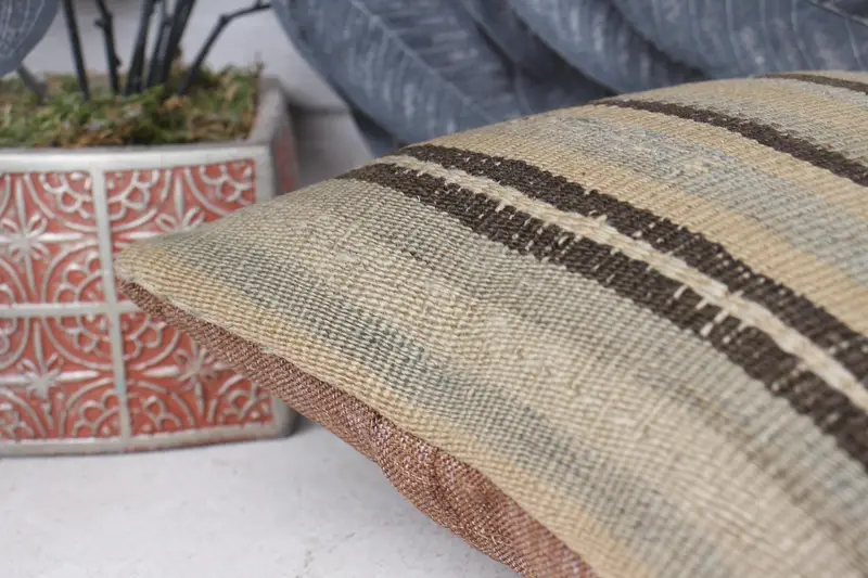 Ethnical Kilim Rug Pillow, Outdoor Bolster Pillow Case, 12x12 Beige Cushion Cover, Pillow Cover, Couch Cushion, Vintage Pillow, Pillow for Sofa - 7