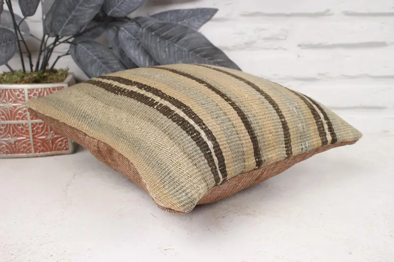 Ethnical Kilim Rug Pillow, Outdoor Bolster Pillow Case, 12x12 Beige Cushion Cover, Pillow Cover, Couch Cushion, Vintage Pillow, Pillow for Sofa - 6