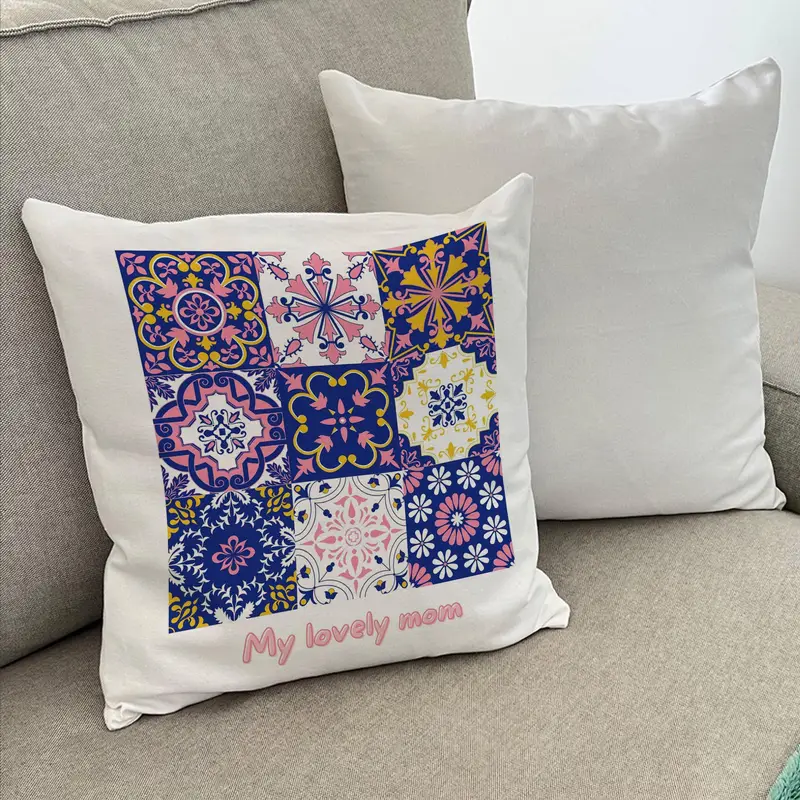 Colorful Mosaic Pattern Printed Pillow Cover, Modern Boho Cushion for Living Room, Thoughtful - 1