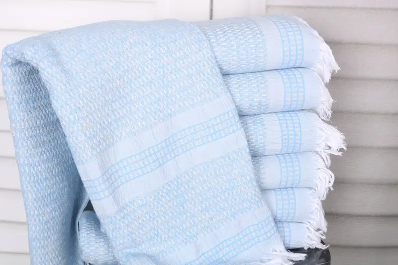 Striped Towel Baby Blue Linen, 36x71 Inches, Organic Turkish Cotton