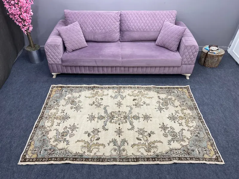 Zarif Bej Oryantal Halı, 4,1x6,9 ft Şık Dekor