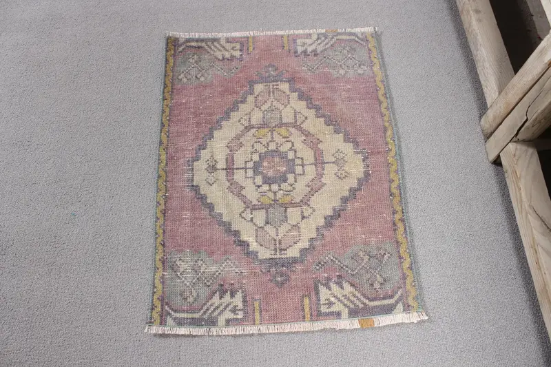 Vintage Küçük Halı 2,1x1,9 ft, Kırmızı Mavi Oryantal Halı Yün - 1