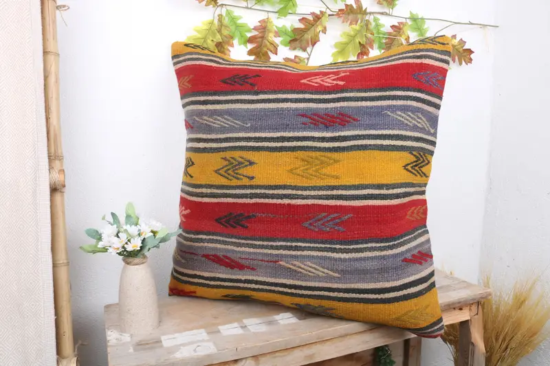 Pillow Sham, 24x24 Red Pillow Cover, Gift Pillow, Interior Designer Pillow, Antique Pillows, Natural Pillow, Square Throw Cushion Case - 4
