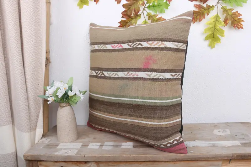 Cushion Case, Handmade Kilim Cushion, Toss Pillow Case, Pillow for Sofa, Bolster Throw Cushion, 18x18 Beige Cushion, Boho Pillow - 4