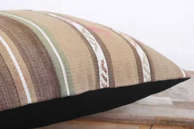 Cushion Case, Handmade Kilim Cushion, Toss Pillow Case, Pillow for Sofa, Bolster Throw Cushion, 18x18 Beige Cushion, Boho Pillow - 6