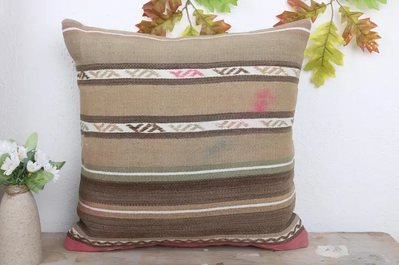 Cushion Case, Handmade Kilim Cushion, Toss Pillow Case, Pillow for Sofa, Bolster Throw Cushion, 18x18 Beige Cushion, Boho Pillow - 2
