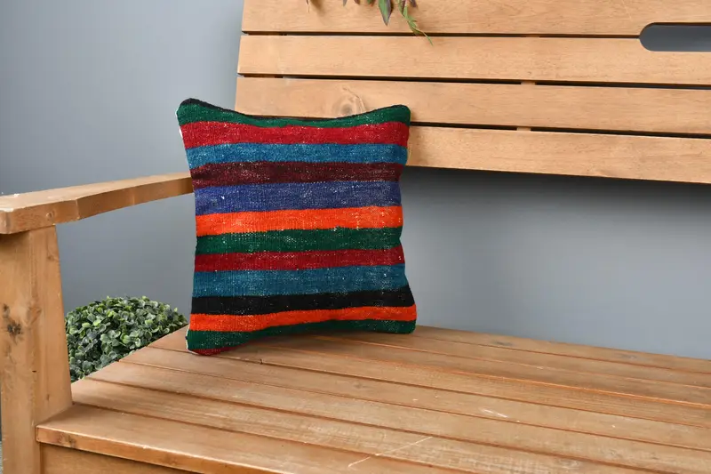 Customized Pillow Sham, Boho Pillow Sham Cover, 12x12 Blue Cushion Case, Throw Kilim Pillow, Chair Pillow, Gift Pillow, Pillow - 1